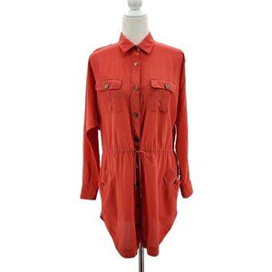 Haute Hippie Womens Small Dress Silk Red Long Sleeve Mini Shirt Dress Boho Party